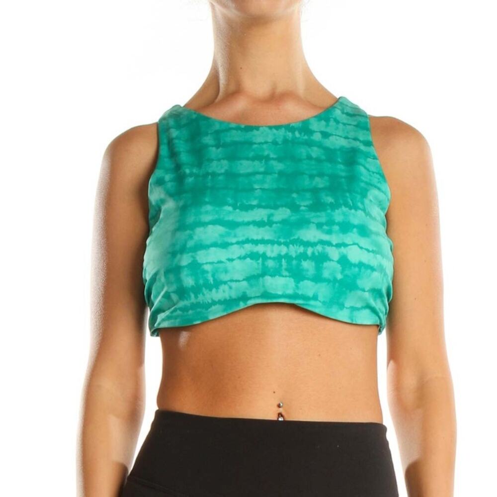 Athleta green tie dye batik underwire sports bra high neck size 34D/DD athletic